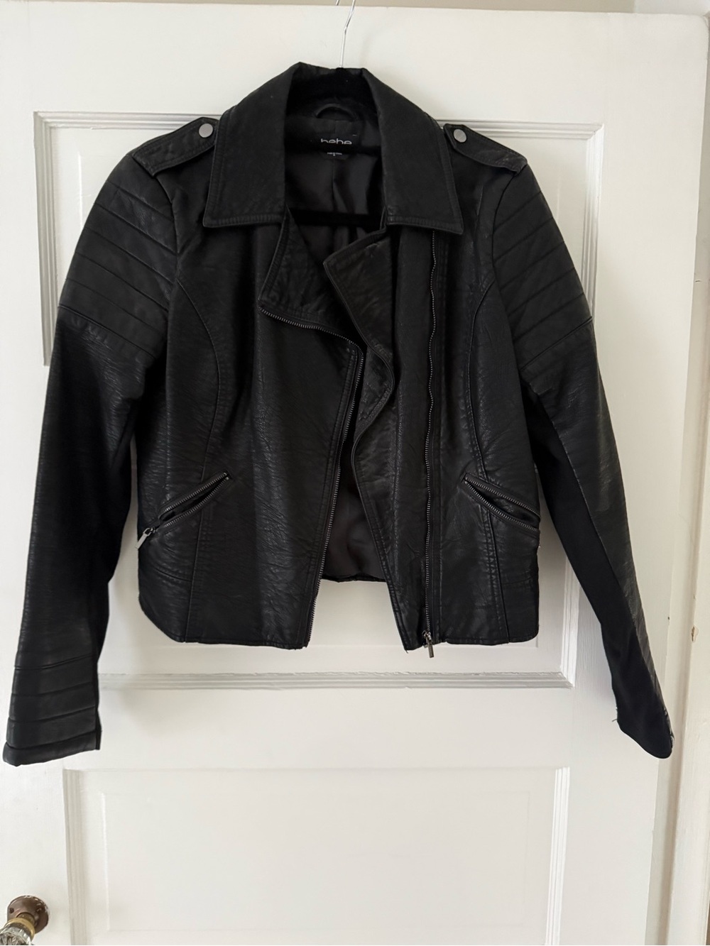 bebe Black Moto-Style Faux Leather Jacket